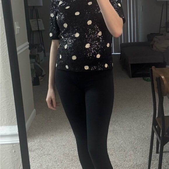 J. Crew Black Polka Dot Sequin Short Sleeve Blouse - Picture 1 of 6